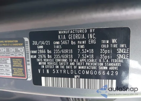 2021 Kia Sorento S из США, поврежденный, VIN 5XYRLDLC0MG066429